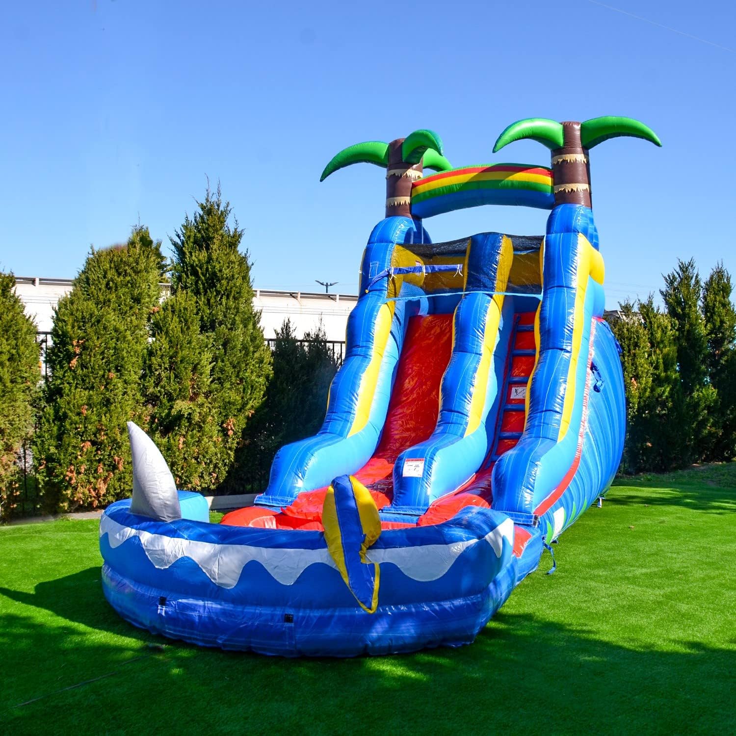 buy direct rental quality cheap inflatable water slide with rainbow and tropical design
