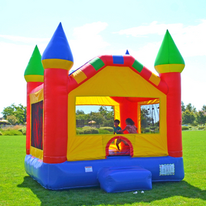 buy commercial grade bounce house castle design in orange blue and yellow for sale