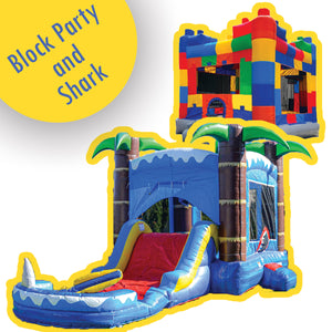 wholesale durable block party and shark design inflatable bounce house and slide combo