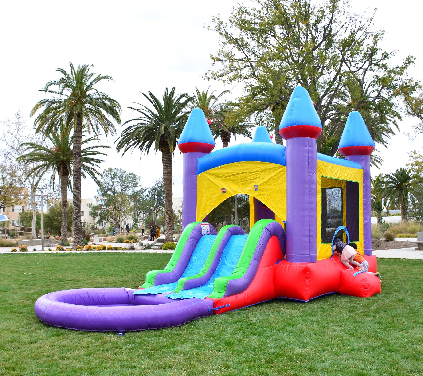 wholesale castle bounce house inflatable combo purple jelly dual lane for sale