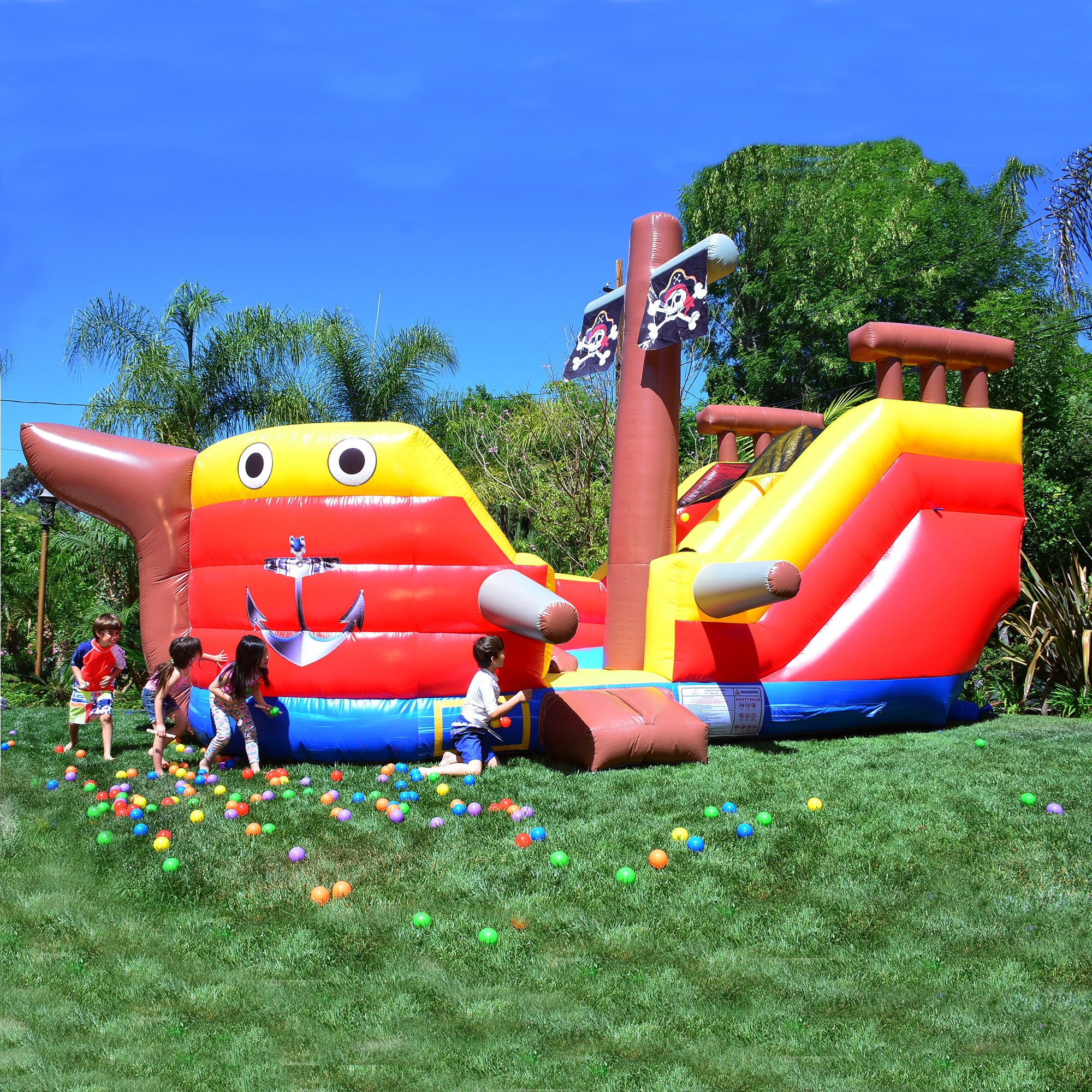buy direct commercial 15 ft pirate ship inflatable bounce house water slide in red yellow and blue