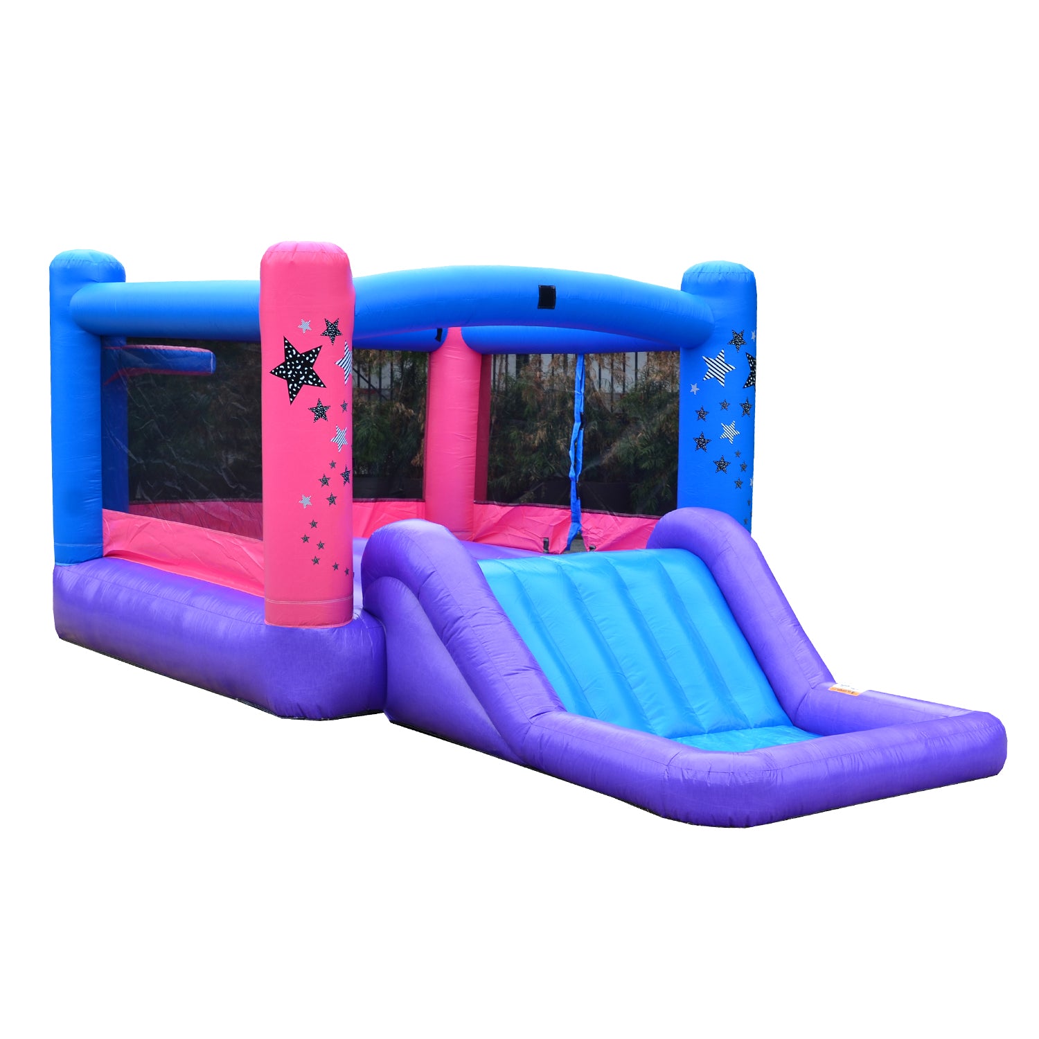 buy direct lighweight rental grade bounce house inflatable slide with pool dream girl design in blue and purple
