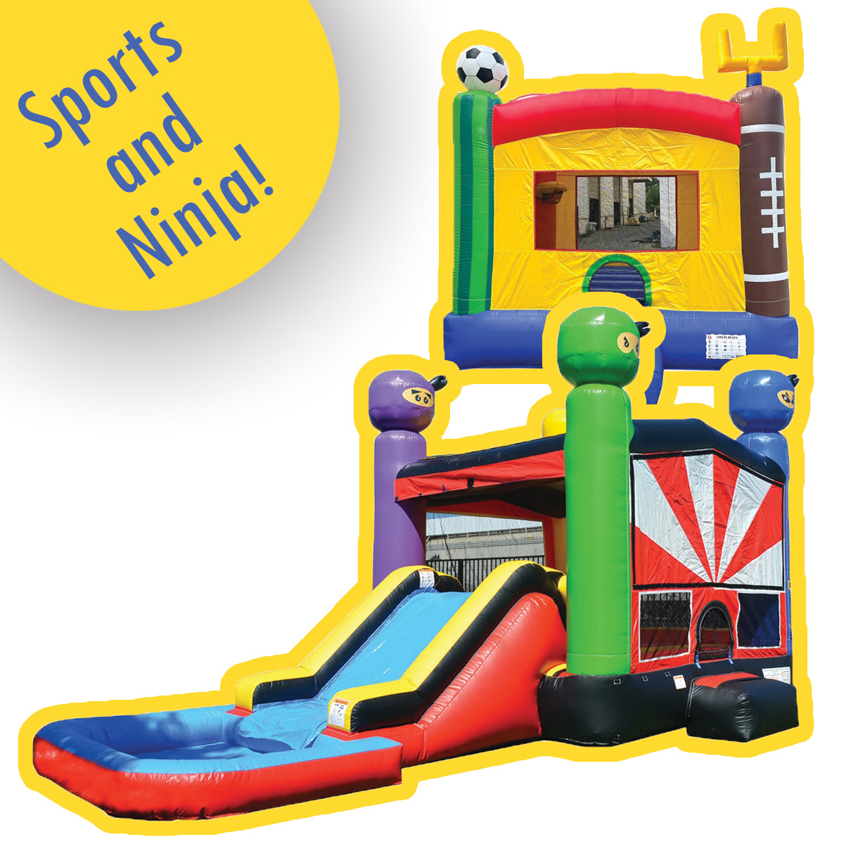 Ninja Inflatables Sports Bounce House and Ninja Warrior Combo Bundle - Hero Kiddo Inflatables