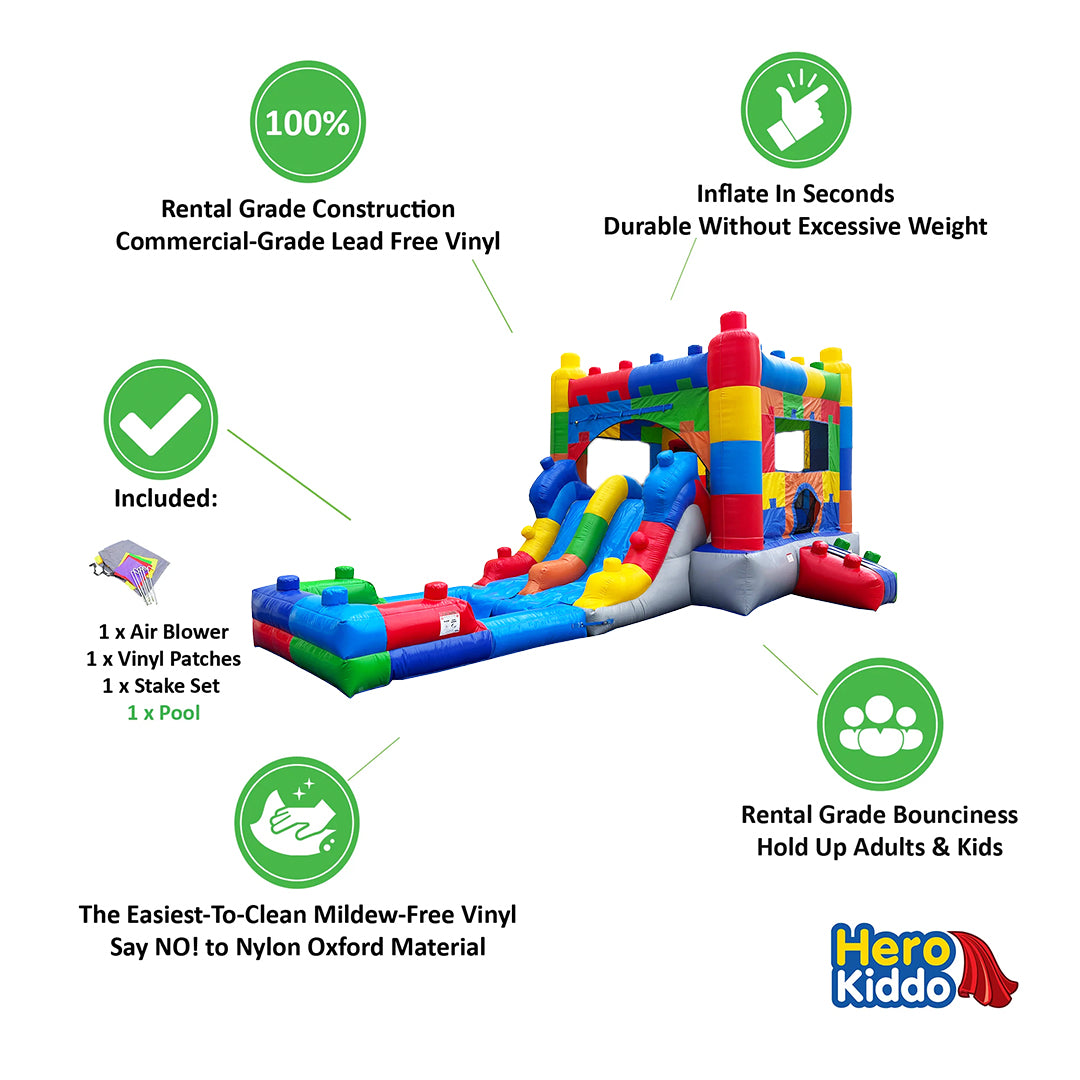 Block Party 14'x26’ Bounce House Water Slide Combo - Hero Kiddo Inflatables