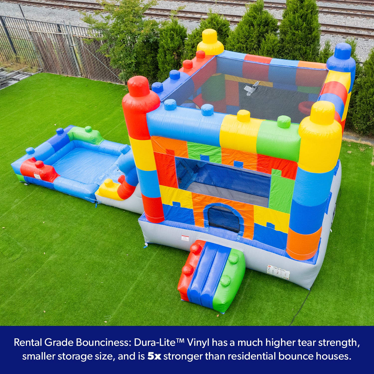 bebop spin combo large bouncy castle and water slide Herokiddo 14'x26' Block Party Commercial Grade Lightweight Bounce House Water Slide with Detachable Pool, and Basketball Hoop. No Blower Included