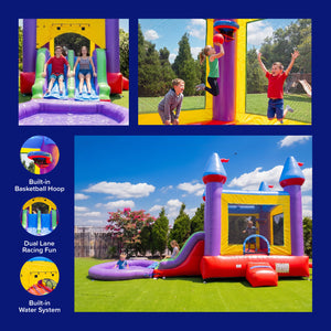 Jelly Bean Castle Bounce House with Dual Lane Water Slide and Detachable Pool Combo
