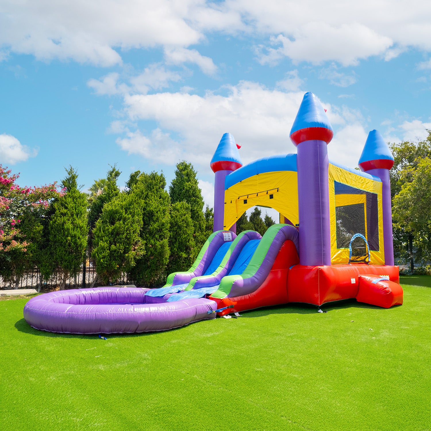Jelly Bean Castle Bounce House with Dual Lane Water Slide and Detachable Pool Combo