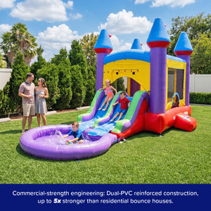 Jelly Bean Castle Bounce House with Dual Lane Water Slide and Detachable Pool Combo