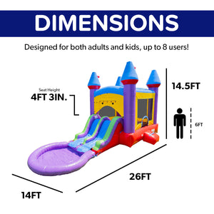 Jelly Bean Castle Bounce House with Dual Lane Water Slide and Detachable Pool Combo