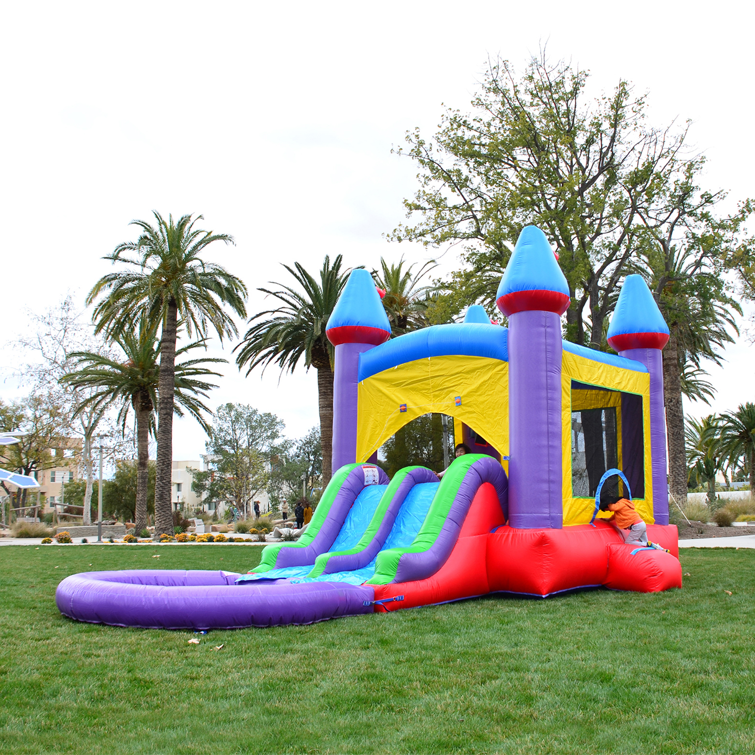 Jelly Bean Castle Bounce House with Dual Lane Water Slide and Detachable Pool Combo