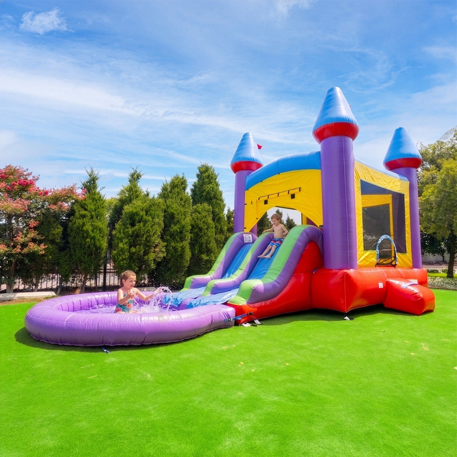 HeroKiddo Jelly Bean Castle Commercial Grade Bounce House & Water Slide Combo with Detachable Pool & Air Blower, Outdoor Fun