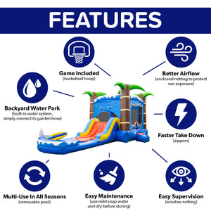 Ocean Shark Bounce House Water Slide with Pool Combo