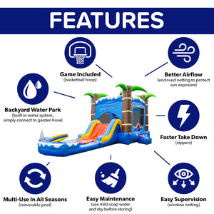 Ocean Shark Bounce House Water Slide with Pool Combo