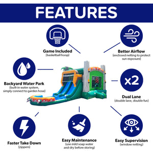 NEW! T-Rex Adventure XL Inflatable Bounce House Combo With Attached Pool