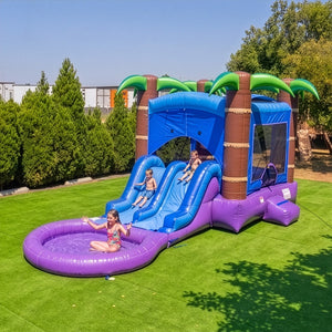 Enchanted Forest Bounce House with Dual Lane Water Slide and Detachable Pool Combo