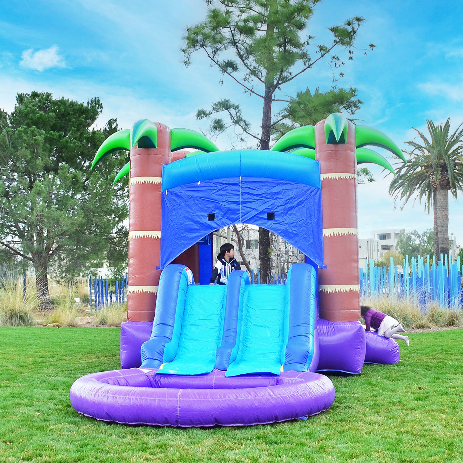 Enchanted Forest Bounce House with Dual Lane Water Slide and Detachable Pool Combo