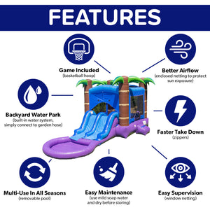 Enchanted Forest Bounce House with Dual Lane Water Slide and Detachable Pool Combo