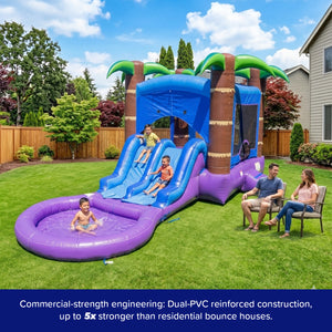 Enchanted Forest Bounce House with Dual Lane Water Slide and Detachable Pool Combo