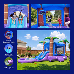Enchanted Forest Bounce House with Dual Lane Water Slide and Detachable Pool Combo