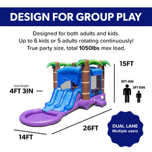 Enchanted Forest Bounce House with Dual Lane Water Slide and Detachable Pool Combo