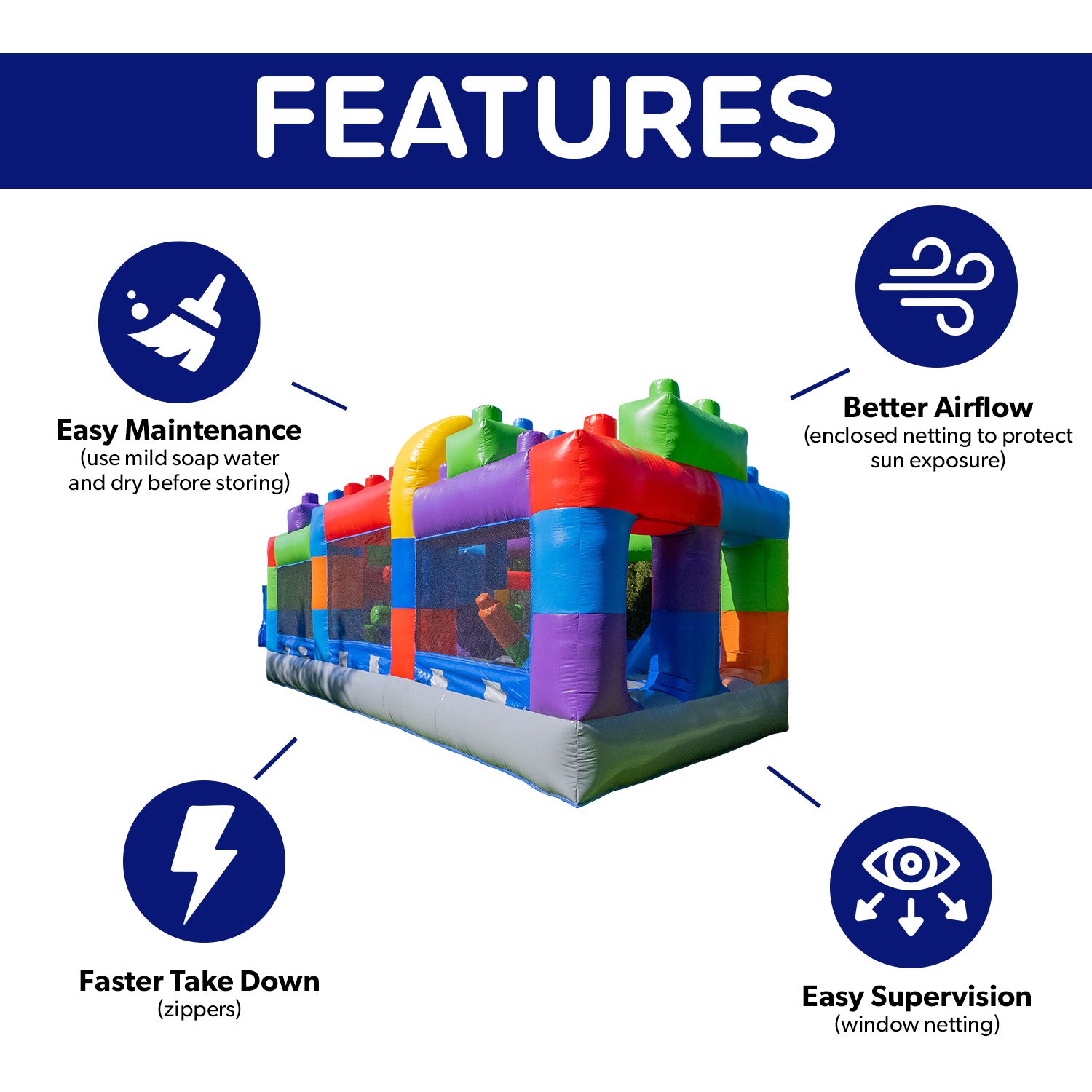 NEW! Block Party 20' Obstacle Course - Hero Kiddo Inflatables