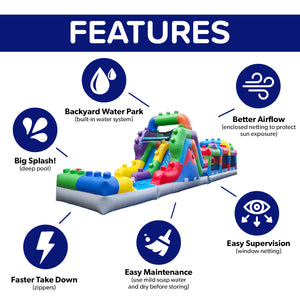 NEW! Block Party 42' Obstacle Course with Water Slide