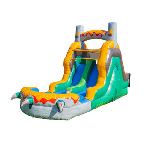 NEW! T-Rex Adventure 12’ Dual Lane Backload Inflatable Water Slide with Attached Pool