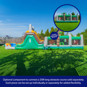 NEW! T-Rex Adventure 12’ Dual Lane Backload Inflatable Water Slide with Attached Pool