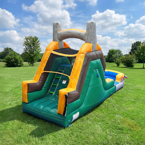 T-Rex Adventure 12’ Dual Lane Backload Inflatable Water Slide with Attached Pool