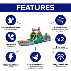 NEW! T-Rex Adventure 42’ Inflatable Obstacle Course with Water Slide