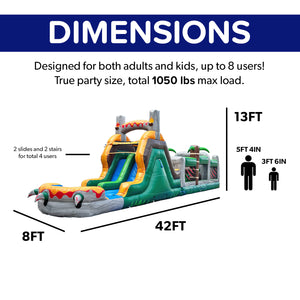 NEW! T-Rex Adventure 42’ Inflatable Obstacle Course with Water Slide