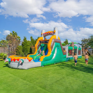 NEW! T-Rex Adventure 42’ Inflatable Obstacle Course with Water Slide