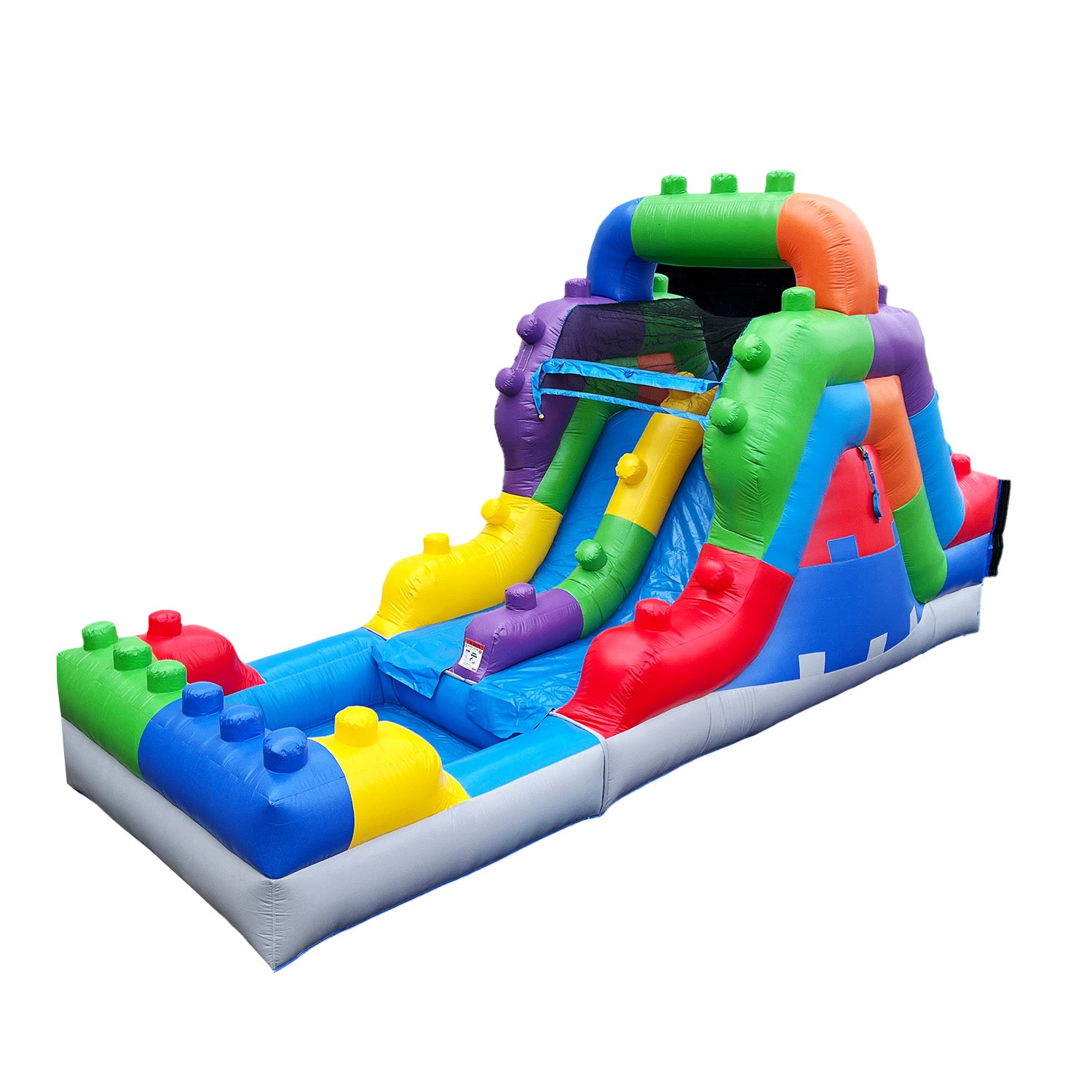 NEW! Block Party 12' Dual Lane Backload Water Slide with Attached Pool