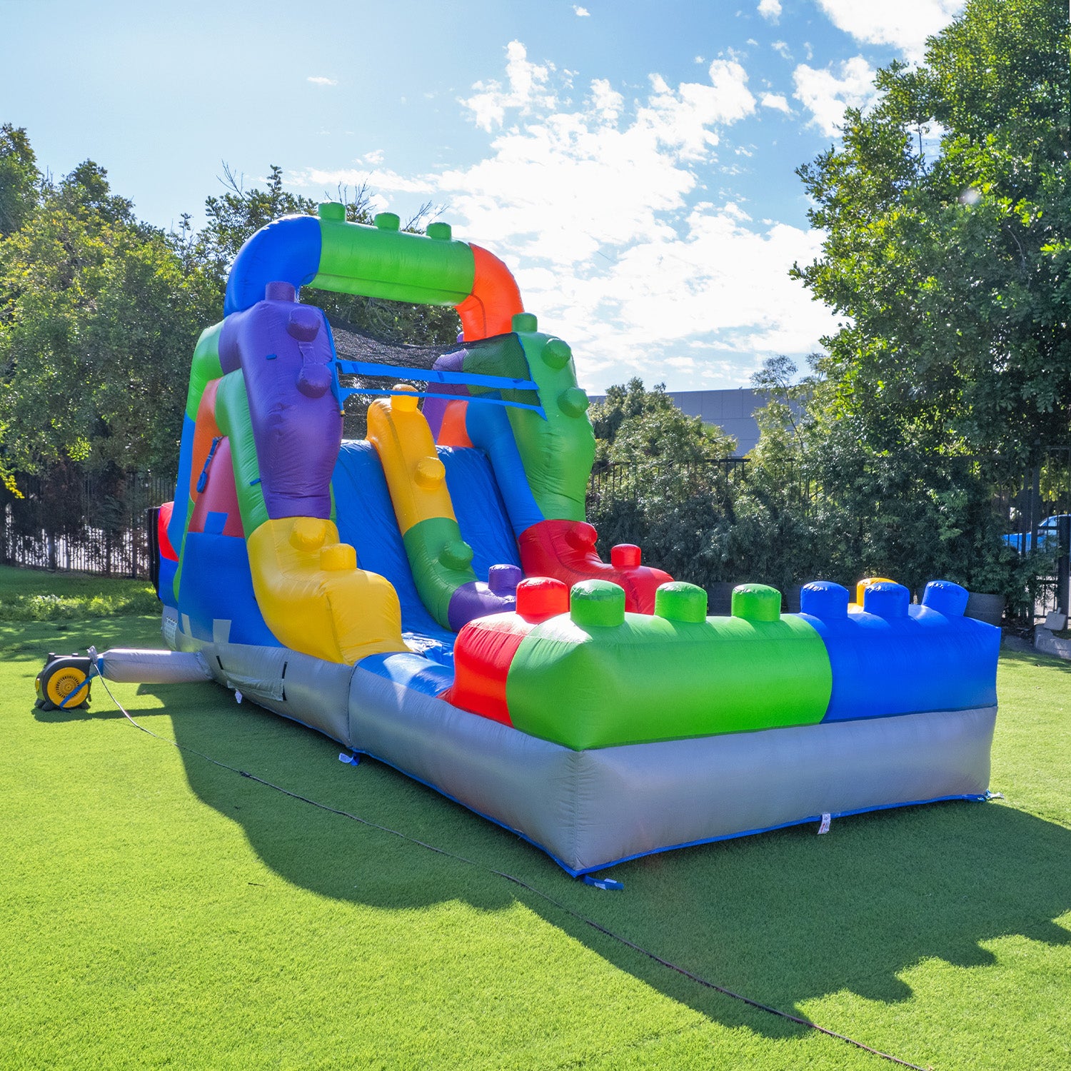 NEW! Block Party 12' Dual Lane Backload Water Slide with Attached Pool