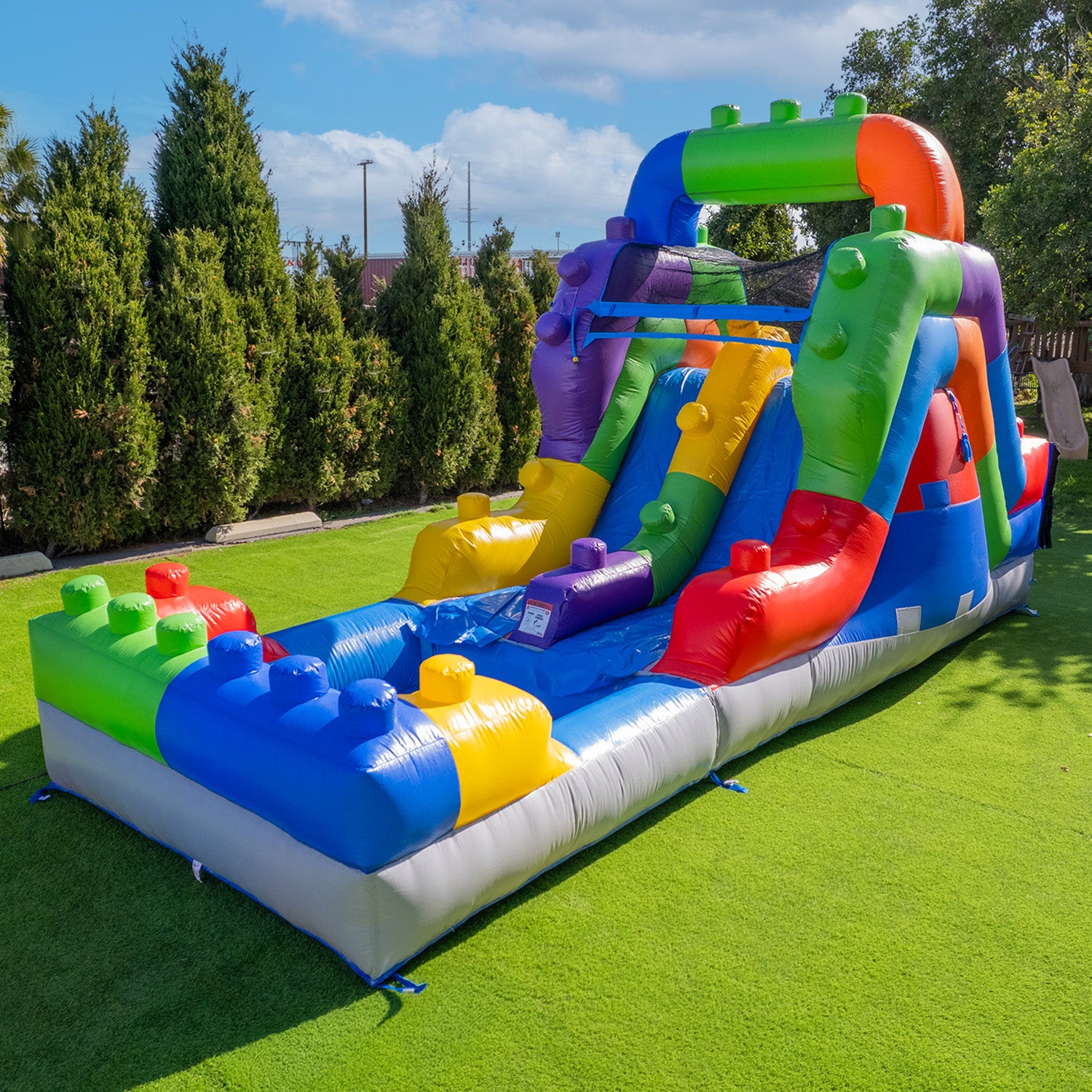 NEW! Block Party 12' Dual Lane Backload Water Slide with Attached Pool