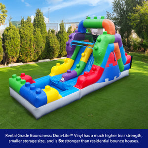 NEW! Block Party 12' Dual Lane Backload Water Slide with Attached Pool