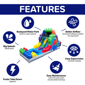 NEW! Block Party 12' Dual Lane Backload Water Slide with Attached Pool