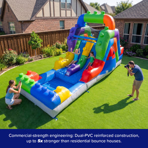 Block Party 12' Dual Lane Backload Water Slide with Attached Pool