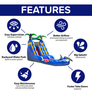 15' Ocean Shark Water Slide with Detachable Pool