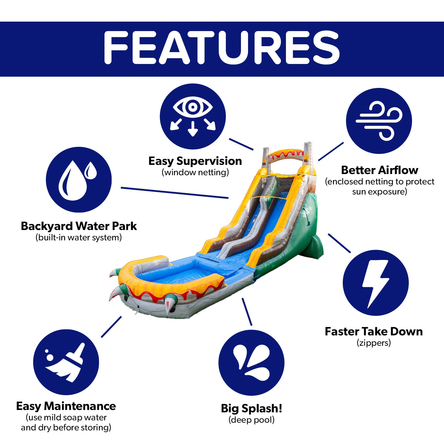 NEW! T-Rex 18' Water Slide with detachable pool - Hero Kiddo Inflatables