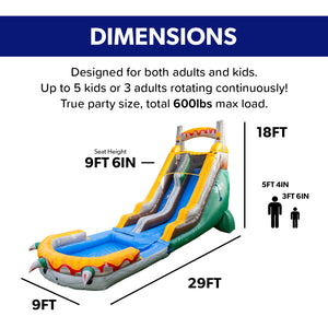 (PRE-ORDER SHIPS JULY 28) T-Rex 18' Water Slide with detachable pool