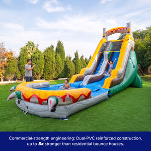 (PRE-ORDER SHIPS JULY 28) T-Rex 18' Water Slide with detachable pool