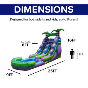 16' Purple Tropical Water Slide with Attached Pool