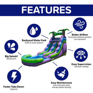 16' Purple Tropical Water Slide with Attached Pool