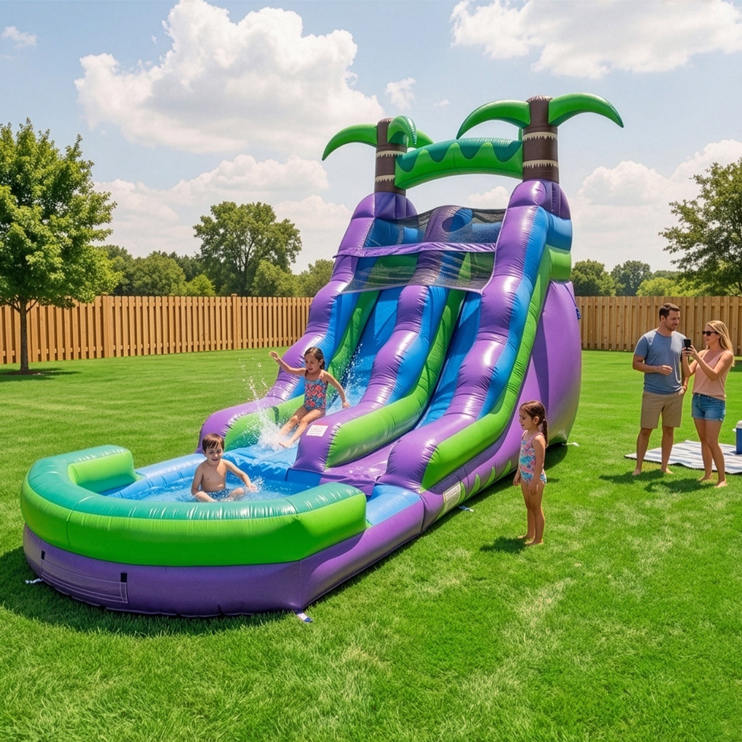 16' Purple Tropical Water Slide with Attached Pool β commercial inflatable water slide