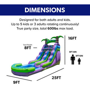 16' Purple Tropical Water Slide with Attached Pool