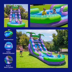 16' Purple Tropical Water Slide with Attached Pool