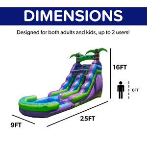 16' Purple Tropical Water Slide with Attached Pool