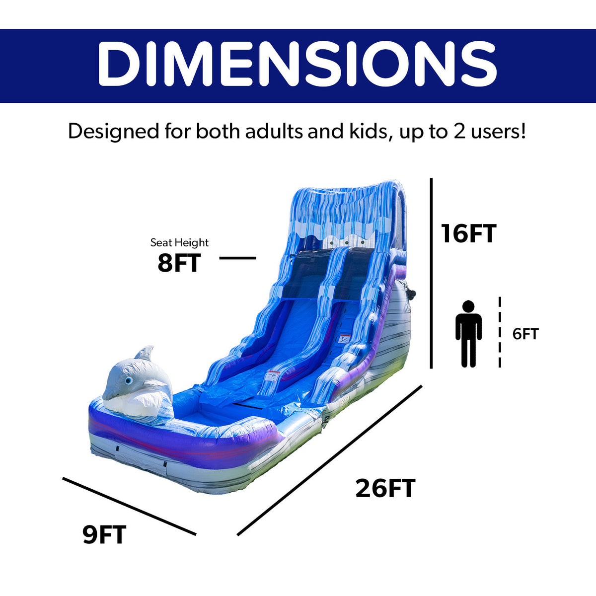 Dolphin 16' Water Slide with detachable pool - Hero Kiddo Inflatables