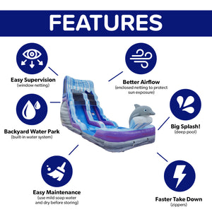 NEW! Dolphin 16' Water Slide with detachable pool